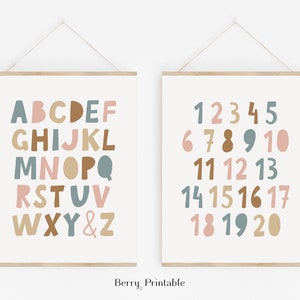 Playroom Printable, Alphabet poster, Numbers sign, Kids playroom Wall Art, Homeschool Decor, Classroom decor, Neutral art, Educational P72N