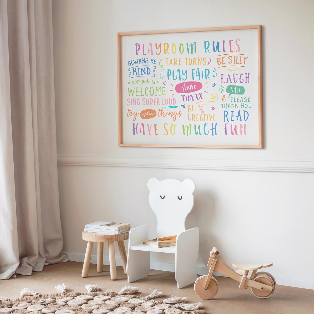 Playroom Rules Printable Wall Art, Kids Room Decor, Rainbow Playroom ...