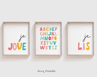 Zestaw 3 plakatów do pokoju zabaw, wystrój pokoju dziecięcego, wydruk Je Joue, napis Je Lis, dekoracja ścienna do pokoju zabaw, wystrój do edukacji domowej, plakat z literą L, P70RT