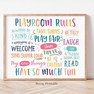Playroom rules printable wall Art, Kids Room Decor, Rainbow Playroom poster, Educational printable Wall Art, Classroom sign, DIGITAL FILE