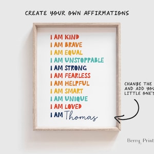Affirmations printable wall art, Custom Affirmations for kids, Daily affirmations, I am poster, Toddler Playroom decor, P12N, DIGITAL FILE
