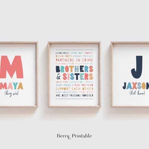 Brother and Sister Printable Wall Art Custom Playroom Decor - Etsy