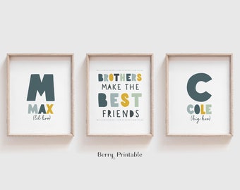 Brothers printable Set of 3, Custom poster, Boy room decor, Shared room wall art, Playroom sign, Brothers wall art, DIGITAL DOWNLOAD