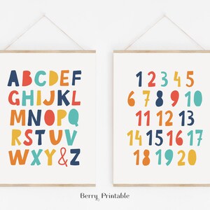 Set of 2 Playroom Prints, Alphabet poster, ABC Sign, 123 print, Boy Room Decor,  Playroom Wall Art, Homeschool Decor, Preschool printable