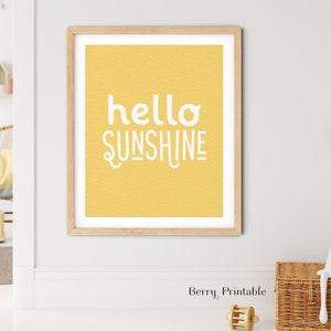 Hello sunshine printable wall art, Nursery wall art, Yellow room decor, New baby print, Playroom decor, Kid room poster, Instant download