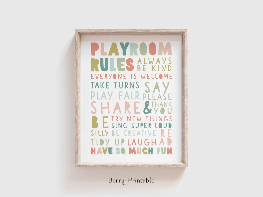 Playroom Rules Printable Wall Art, Girl Room Decor, Rainbow Playroom ...