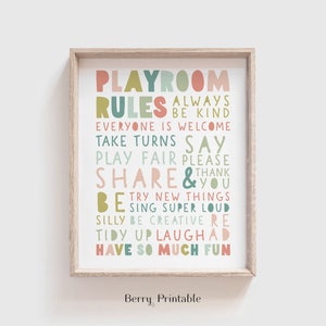 Playroom rules printable wall Art, Girl Room Decor, Rainbow Playroom poster, Pastel colours wall Art, Playroom sign,  Kids Quote Print