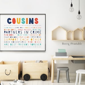Décoration de chambre de cousins, affiche de chambre partagée, art mural de chambre d&#39;enfants, décoration imprimable colorée, enseigne de salle de jeux, décoration de chambre d&#39;enfants, fichier numérique P12N