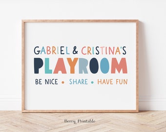 Kids playroom wall art, Personalized name playroom sign, Siblings poster, Neutral printable wall art, Shared room print, DIGITAL FILE, P72C