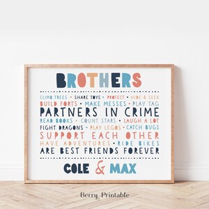 Brothers are the best friends druckbares Zeichen, Namensposter, Kinderzimmer Dekor, Kinderzimmer Dekor, P72C