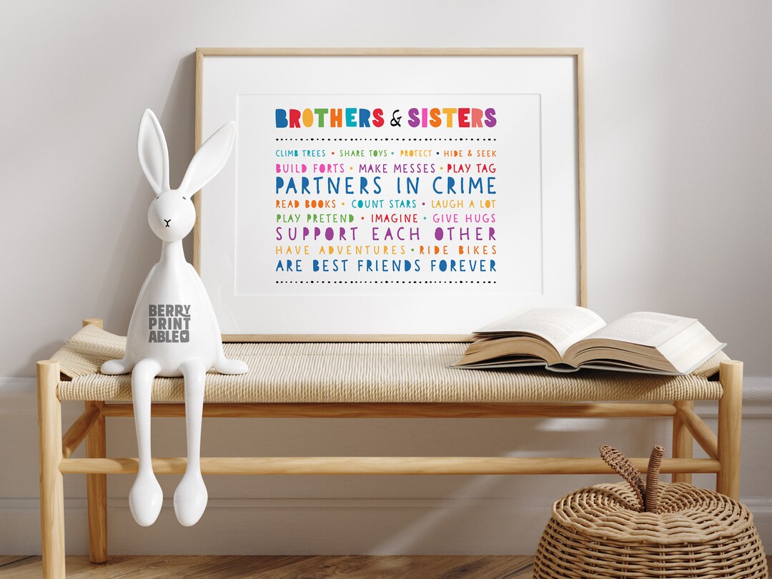 Brothers and Sisters Printable Sign, Shared Room Poster, Playroom Decor