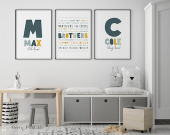 Brothers are best friends printable set of 3, Custom name poster, Lil bro big bro sign, Boy room decor, Kids room wall art, DIGITAL P72G