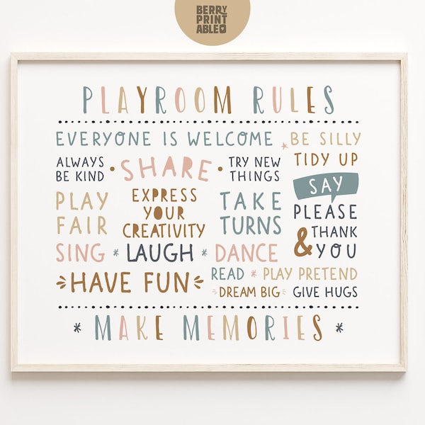 Playroom rules wall Art, Kids Room Decor, Playroom sign, Neutral printable Wall Art, Homeschool poster, Children playroom decor, P72N