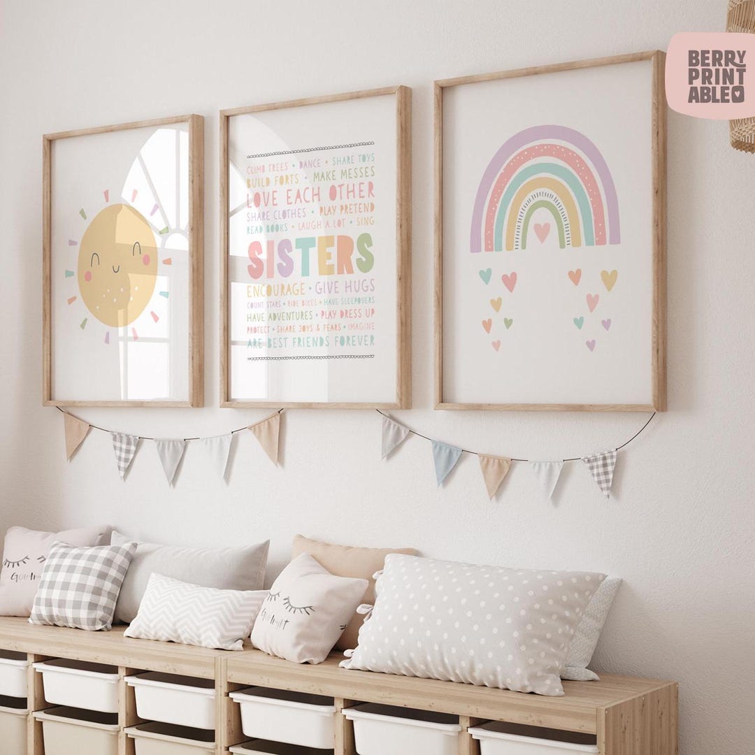 Sisters Set of 3, Pastel Playroom for Girls, Rainbow Printable, Play ...