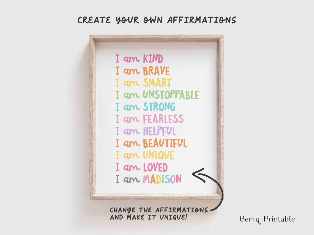 Affirmations Printable Wall Art, Custom Affirmations for Girls, Daily ...