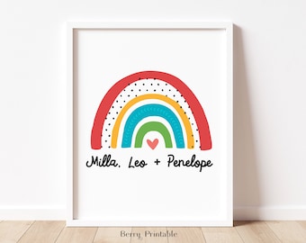 Rainbow Printable decor, Personalized poster, Shared room wall art,  Rainbow colors decor, Siblings room, Playroom wall art, Homeschool sign