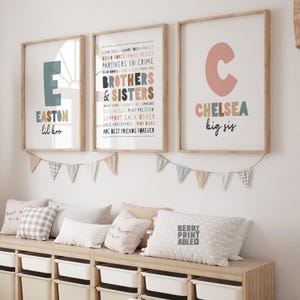Kids room Printable wall art Set of 3, Custom poster, big sis lil bro sign, Playroom sign, Brothers and sisters decor, P72N, DIGITAL FILE