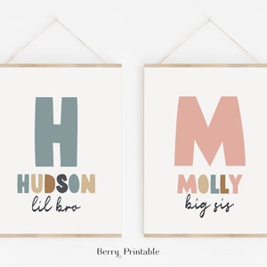 Shared room Printable wall art, Custom poster, big sis lil bro sign, Playroom decor, Shared room decor, Brother and sister wall art, P72N