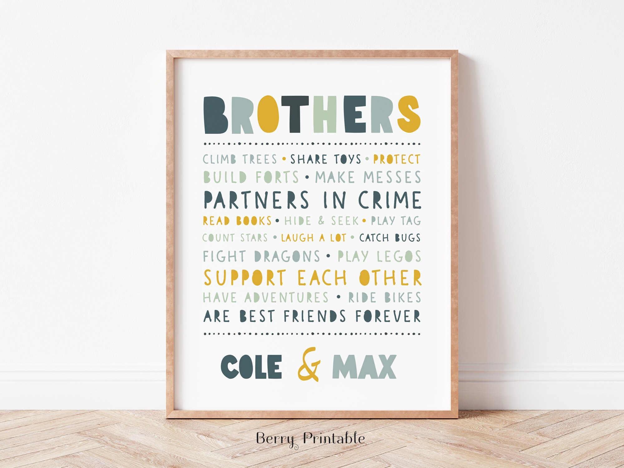 Brothers Printable Wall Art, Custom Name Poster, Personalized Brothers ...
