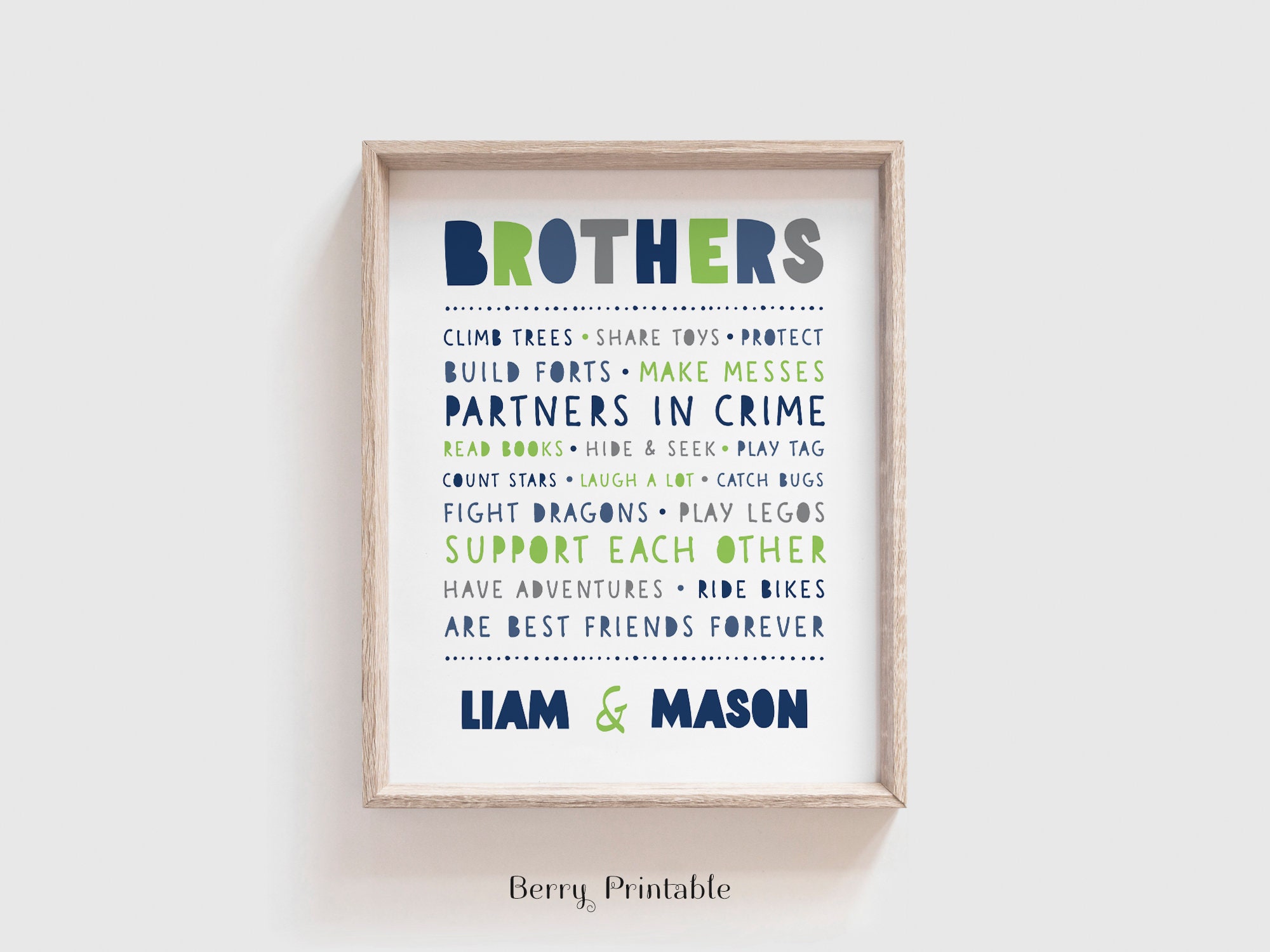 Brothers Printable Wall Art, Custom Name Poster, Personalized Brothers ...