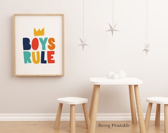 Boys rule printable sign, Shared room poster, Boy room wall art, Brothers Printable decor, Playroom wall art, Boy bedroom poster, P12N
