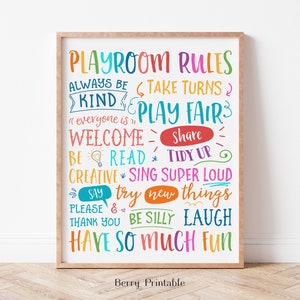 Playroom rules printable wall Art, Kids Room Decor, Rainbow Playroom sign, Colourful printable Wall Art, Classroom Poster, Homeschool, P72R