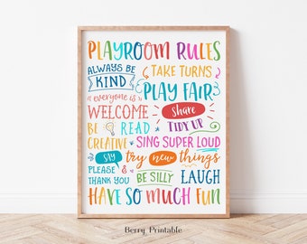 Playroom rules printable wall Art, Kids Room Decor, Rainbow Playroom sign, Colourful printable Wall Art, Classroom Poster, Homeschool, P72R