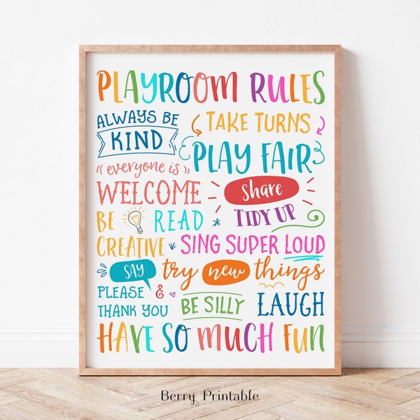 Playroom rules printable wall Art, Kids Room Decor, Rainbow Playroom sign, Colourful printable Wall Art, Classroom Poster, Homeschool, P72R