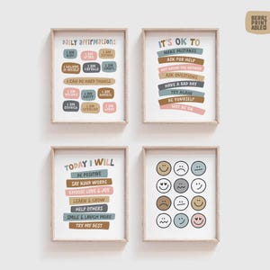 Juego de 4 afirmaciones positivas para niños, "Está bien" (imprimible), "Mis sentimientos", "Hoy firmaré", "Soy", póster "P72N"