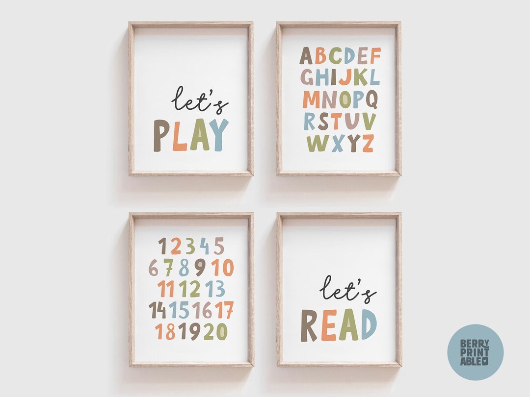 Playroom Set of 4, Let's Learn Printable, Let's Read Sign, Kids ...