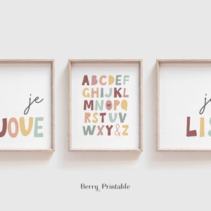 Set of 3 Playroom Prints, Kids Room Decor, Je Joue Printable, Je Lis sign, Playroom Wall Art, Homeschool Decor, L&#39; alphabet poster, P72S