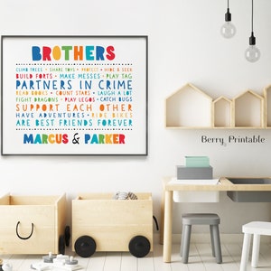 Brothers printable wall art, Personalized Brothers sign, Shared boy room, Primary colors playroom, kids room decor, DIGITAL DOWNLOAD P12R