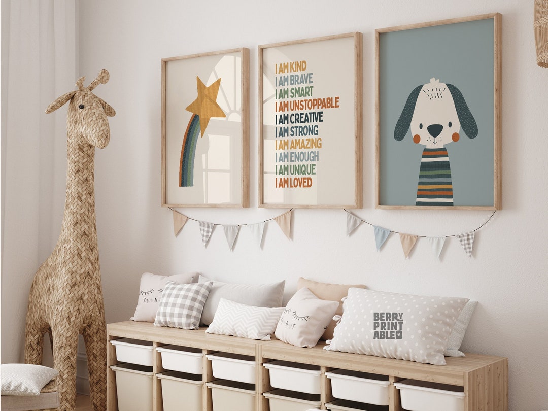 Affirmations Printable Wall Art Set of 3, Kids Playroom Sign, I Am ...