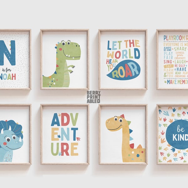 Dinosaur printable wall art, Personalized poster, Playroom rules sign, Toddler boy printable, T-Rex room decor, Dinosaur Theme Nursery, P12D