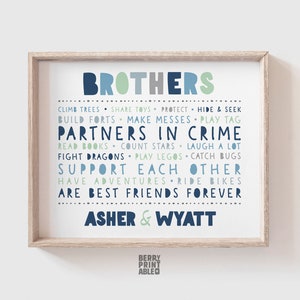 Brothers printable sign, Personalized Playroom poster, Shared room decor, Boy bedroom wall art, Blue green room decor, DIGITAL FILE, P12E