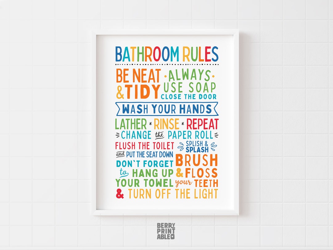 Bathroom Rules Printable Wall Art, Kids Bathroom Decor, Kids Wall Art ...