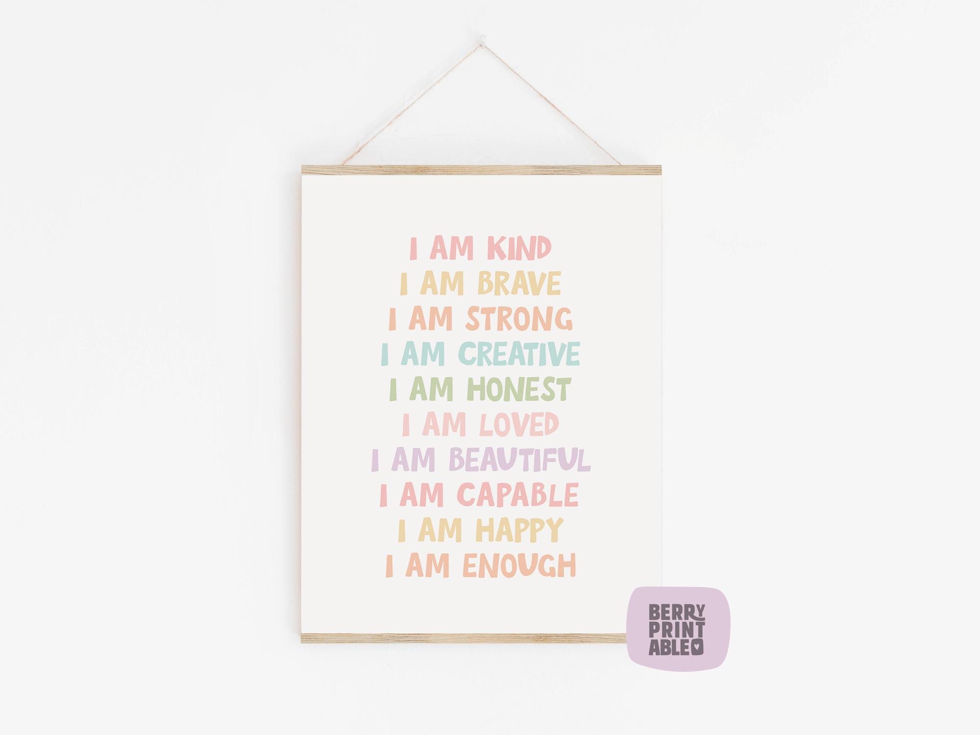 Positive Affirmations Wall Art, Girl Printable Sign, I Am Poster ...