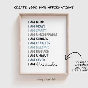 Affirmations printable wall art, Custom kids playroom sign, Daily affirmations for boy, Playroom decor, Homeschool poster, P12G DIGITAL FILE