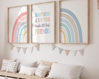 Brothers and sisters printable wall art, Kids shared room decor, Rainbow art, Playroom poster, Siblings room decor, Playroom wall art, P72RP