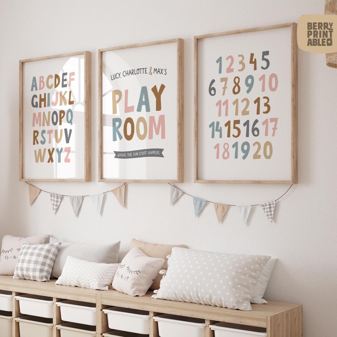 Playroom Printable Set of 3, Custom Sign, Homeschool Wall Art, Alphabet ...
