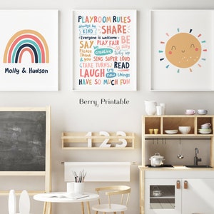 Playroom rules printable wall art, Custom poster, Playroom sign, Brother sister printable, Rainbow poster, Shared room decor, P72C, DIGITAL