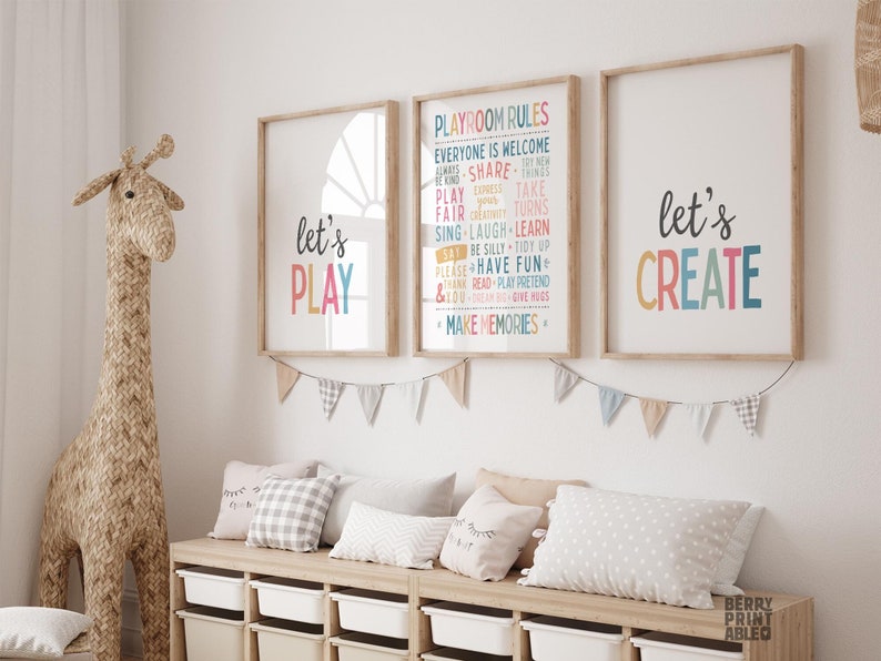 Playroom Rules Print, Neutral Kids Bedroom Gallery Decor (digital ...