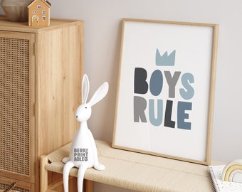 Boys rule printable sign, Shared room poster, Boy room wall art, Brothers Printable decor, Playroom decor, Boy bedroom poster, P12G