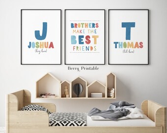 Les frères sont les meilleurs amis, lot imprimable de 3, affiche nom personnalisé, affiche Lil bro big bro, décoration de chambre de garçon, art mural de chambre partagée, frères et sœurs