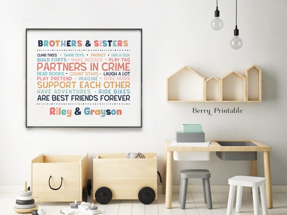 Playroom printable wall art, Custom name poster, Siblings shared room sign, Kids neutral room decor, Brothers and sisters, DIGITAL FILE