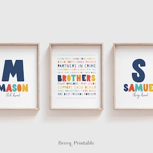 Brothers are best friends Set of 3, Boy room decor, Playroom personalized sign, Brothers room wall art for boys, P12N, DIGITAL DOWNLOAD