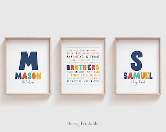 Brothers are best friends Set of 3, Boy room decor, Playroom personalized sign, Brothers room wall art for boys, P12N, DIGITAL DOWNLOAD