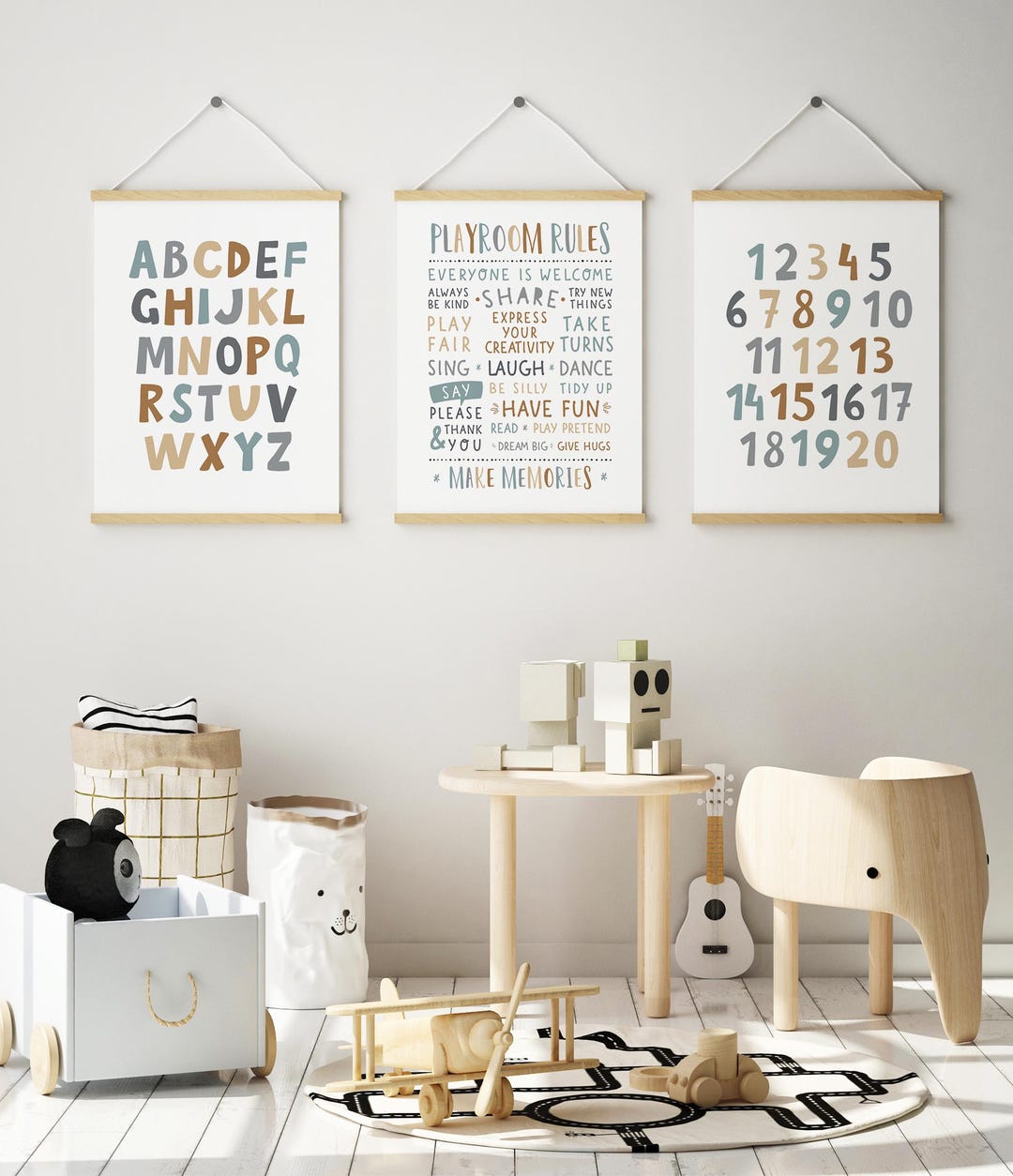 Playroom Rules Printable Set of 3, Toddler Room Decor, Alphabet and ...