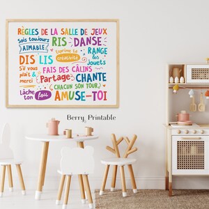 Playroom rules printable wall Art in French, Kids Room Decor, Rainbow Playroom sign, Homeschool printable Wall Art, Salle de jeux décor