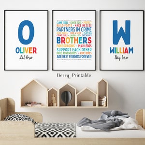 Gebrüder sind die besten Freunde Wandbild, individuelles Namensposter, Lil bro big bro Druck, Jungenzimmer Dekor, Geschwister Zeichen, P12R